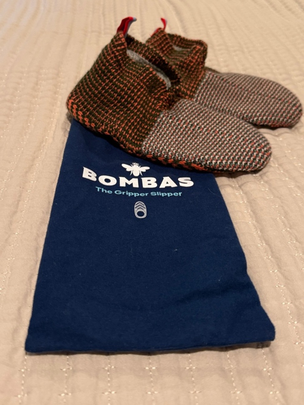 Bombas Gripper Slipper Socks in Orange, Gray and Green